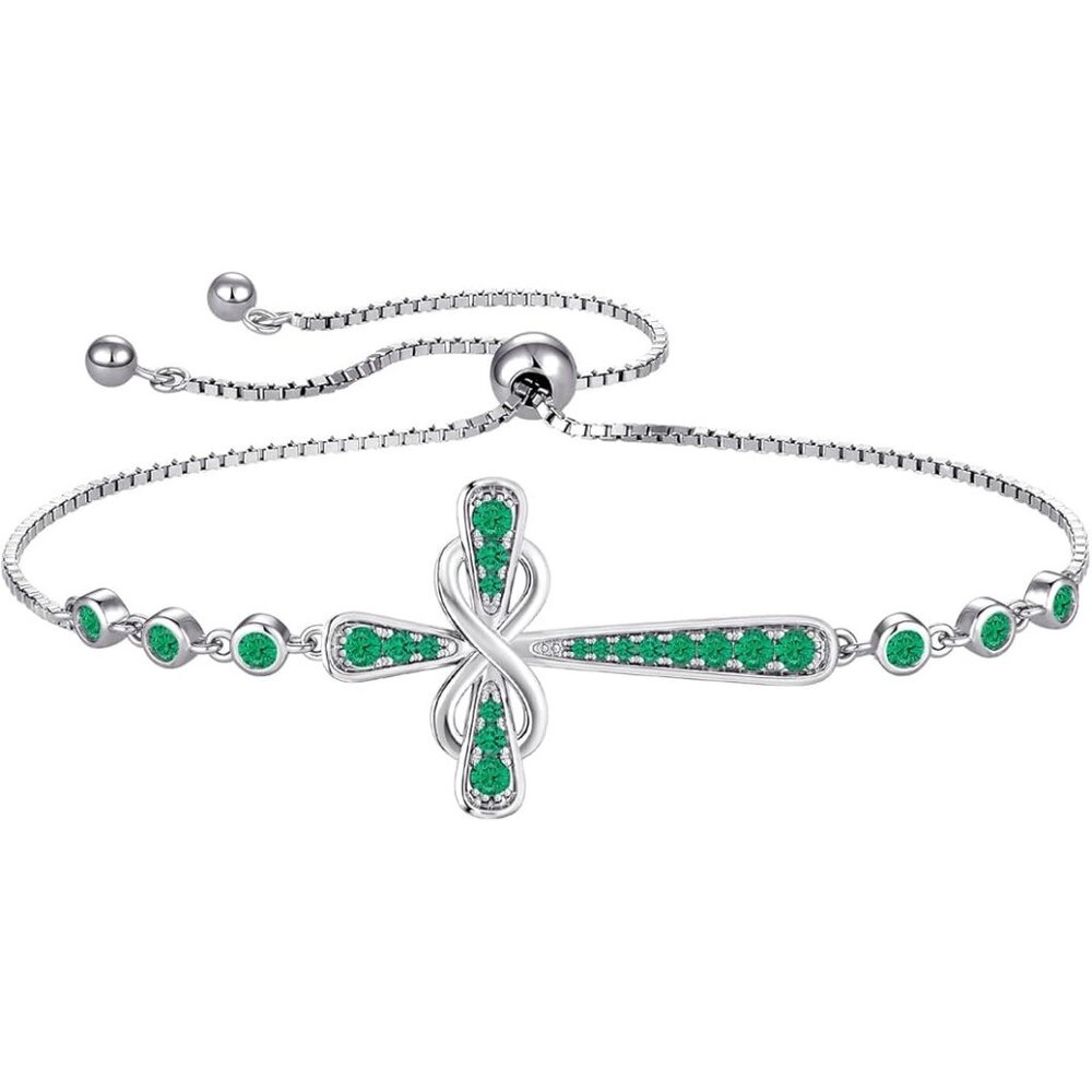 Cross 925 Sterling Silver Infinity 6 Stone Bracelet - B: 05-emerald-May